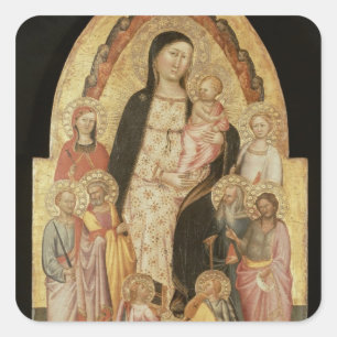 Madonna und Kind begeistert Quadratischer Aufkleber