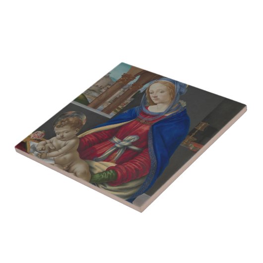 Madonna und Kind, circa 1483-4 Fliese (Seite)