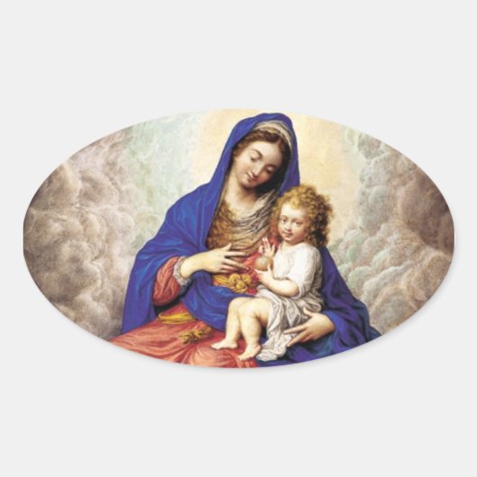 Madonna und Kind in Ruhm Ovaler Aufkleber (Vorderseite)