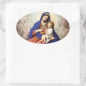 Madonna und Kind in Ruhm Ovaler Aufkleber (Tasche)