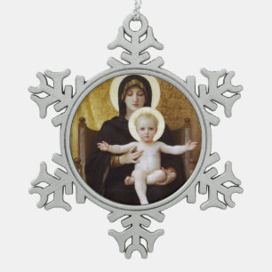 Madonna und Kind Jesus Schneeflocken Zinn-Ornament
