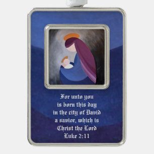 Madonna und Kind - Luke 2:11 Gerahmtes Ornament Rahmen-Ornament Silber