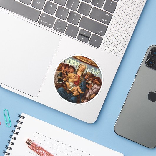 Madonna und Kind mit acht Engeln von Botticelli Aufkleber (Laptop mit iPhone)
