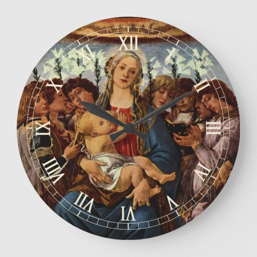 Madonna und Kind mit acht Engeln von Botticelli Große Wanduhr (Vorderseite)