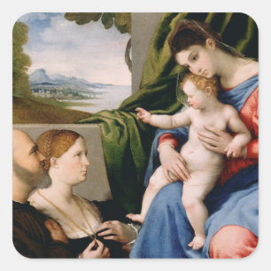 Madonna und Kind mit dem Säugling Saint John Quadratischer Aufkleber