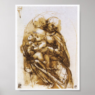 Madonna und Kind mit einer Katze, Leonardo da Poster