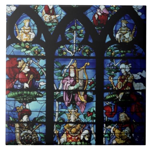 Madonna und Kind mit Engeln und Porträts reflec Fliese (Vorderseite)