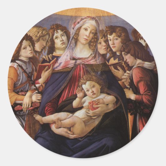 Madonna und Kind mit Engeln von Sandro Botticelli Runder Aufkleber (Vorderseite)