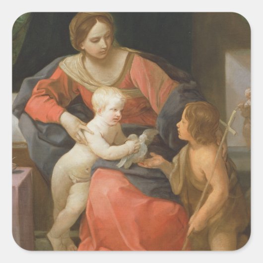 Madonna und Kind mit Heiligem Johannes vom Taufe Quadratischer Aufkleber (Vorderseite)