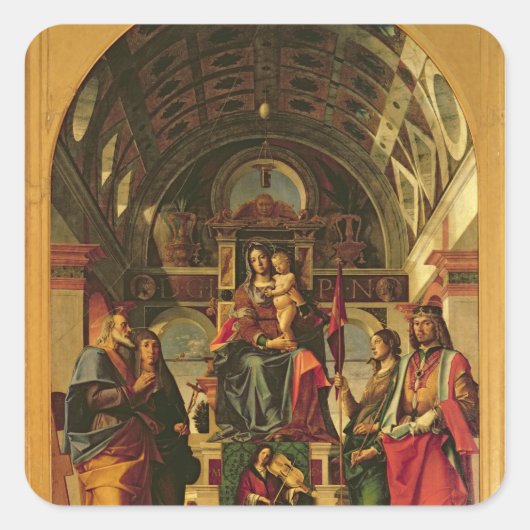 Madonna und Kind mit Heiligen, 1499 Quadratischer Aufkleber (Vorderseite)