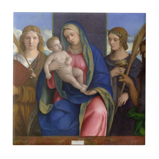 Madonna und Kind mit Heiligen Fliese (Vorderseite)