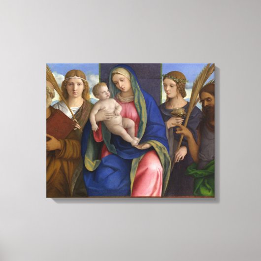 Madonna und Kind mit Heiligen Leinwanddruck (Vorderseite)