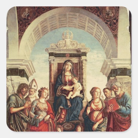 Madonna und Kind mit Heiligen Quadratischer Aufkleber (Vorderseite)