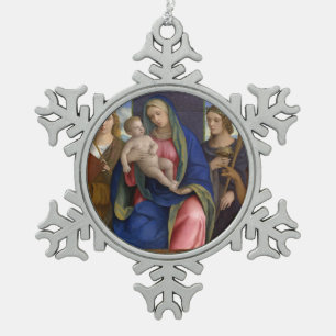 Madonna und Kind mit Heiligen Schneeflocken Zinn-Ornament