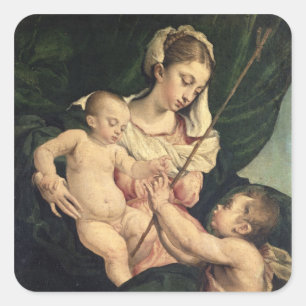 Madonna und Kind mit Johannes, c.1570 (Öl auf Quadratischer Aufkleber