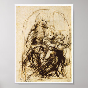 Madonna und Kind mit Katze, Leonardo da Vinci Poster