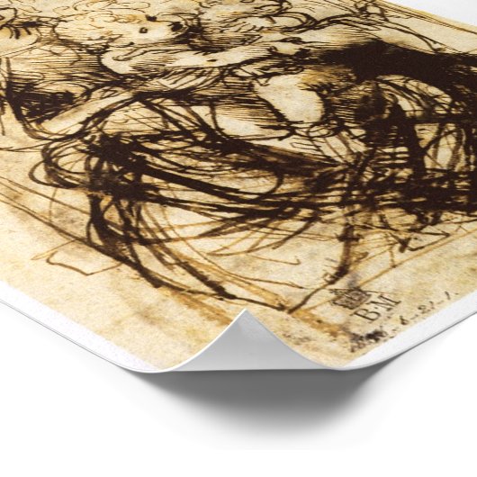 Madonna und Kind mit Katze, Leonardo da Vinci Poster (Ecke)