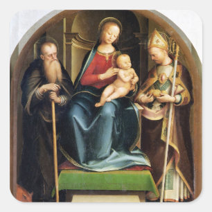 Madonna und Kind mit St. Anthony Abbot und St. N Quadratischer Aufkleber