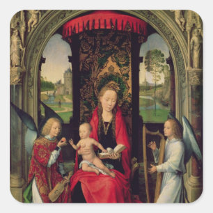 Madonna und Kind mit zwei Engeln Quadratischer Aufkleber