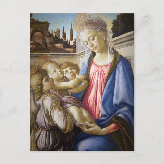 Madonna und Kind mit zwei Engeln von Botticelli Postkarte (Vorderseite)