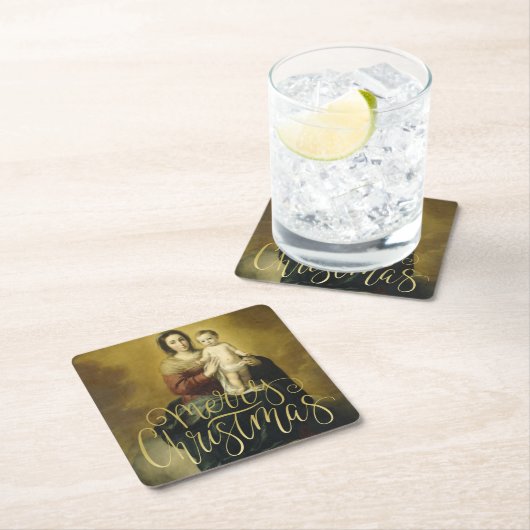 Madonna und Kind, schöne Kunst - Weihnachten Rechteckiger Pappuntersetzer (Vor Ort)