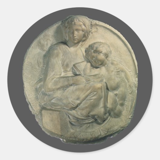 Madonna und Kind, Tondo Pitti von Michelangelo Runder Aufkleber (Vorderseite)