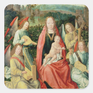 Madonna und Kind, umgeben von Engeln Quadratischer Aufkleber