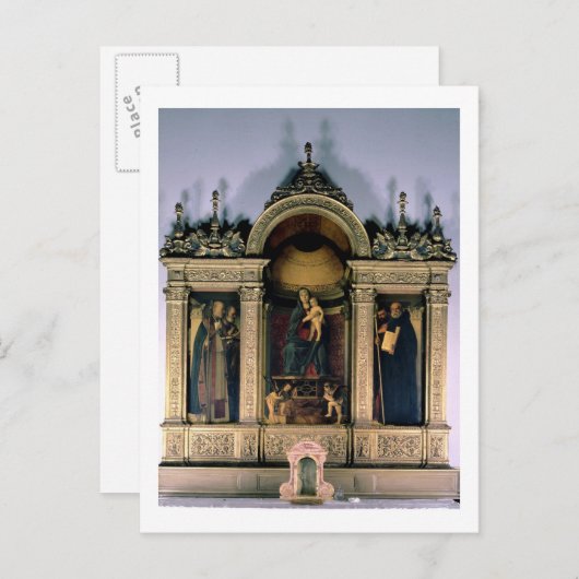 Madonna und Kind und Heilige (Triptychaltarpiece) Postkarte (Vorne/Hinten)