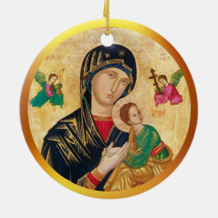 Madonna und Kind Weihnachten & goldener Rahmen Keramik Ornament
