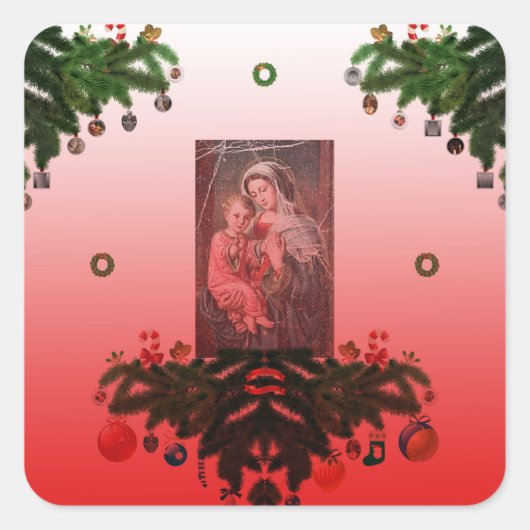 Madonna und Kind [Weihnachten] Quadratischer Aufkleber (Vorderseite)
