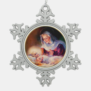 Madonna und Kind. Weihnachten Schneeflocken Zinn-Ornament