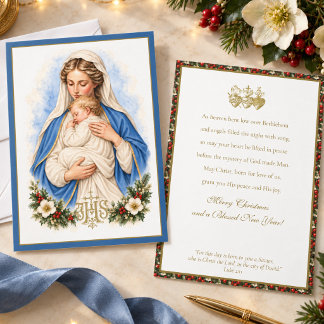 Madonna-und-Kind-Weihnachtskarte mit goldenem IHS Feiertagskarte