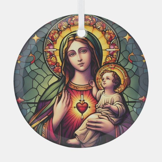 Madonna und kinderfestes Glas Ornament Aus Glas (Vorderseite)