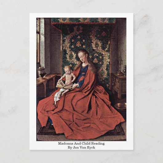 Madonna und Kinderlesung von Jan Van Eyck Postkarte (Vorderseite)
