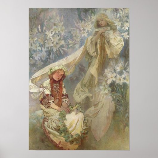 Madonna von Lilies von Alphonse Mucha Poster (Vorne)
