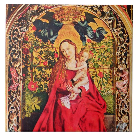 MADONNA VON ROSE BOWER MIT ANGELN KERAMIK TILE FLIESE (Vorderseite)