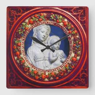 MADONNA WITH CHILD RED FLORAL RENAISSANCE CROWN QUADRATISCHE WANDUHR
