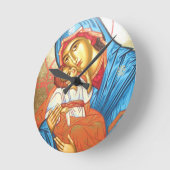 Madonna with Jesus Byzantine Religious Icon gold Runde Wanduhr (Winkel)