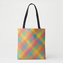 Madras Breeze - Diagonal Karierter Alltag Tote Bag Tasche