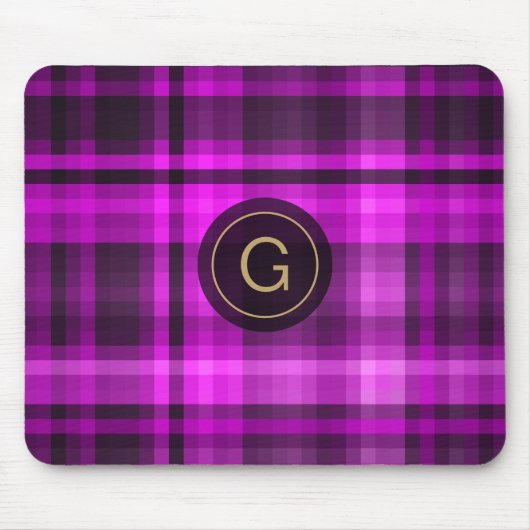 Madras Hot Pink Girly Pattern Custom Initial Mousepad (Vorne)