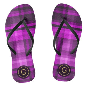 Madras Hot Pink Girly Pattern Custom Monogram Badesandalen