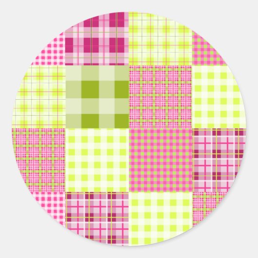 Madras Inspiriert Karierter Patchwork-Aufkleber Runder Aufkleber (Vorderseite)