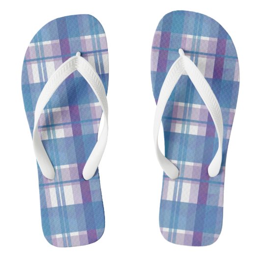 Madras Kariert Blau und Lila Badesandalen (Fußbett)