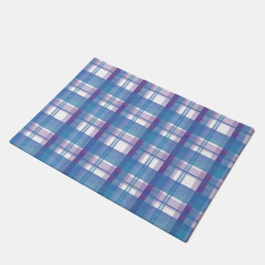 Madras Kariert Blau und Lila Fußmatte (Schrägansicht)