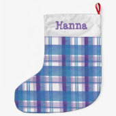 Madras Kariert Blau und Lila Großer Weihnachtsstrumpf (Rückseite)