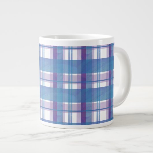 Madras Kariert Blau und Lila Jumbo-Tasse (Vorderseite Rechts)