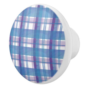 Madras Kariert Blau und Lila Keramikknauf
