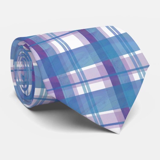 Madras Kariert Blau und Lila Krawatte (Gerollt)