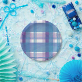 Madras Kariert Blau und Lila Pappteller (Party)