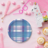 Madras Kariert Blau und Lila Pappteller (Party)